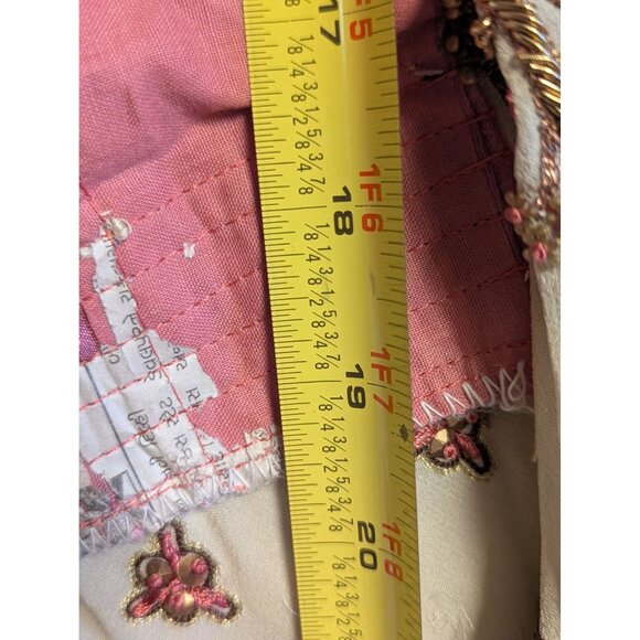 Pink & Cream Embroidered Lehenga Choli Set With Beaded Details & Tie-Back Design - Picture 6 of 8